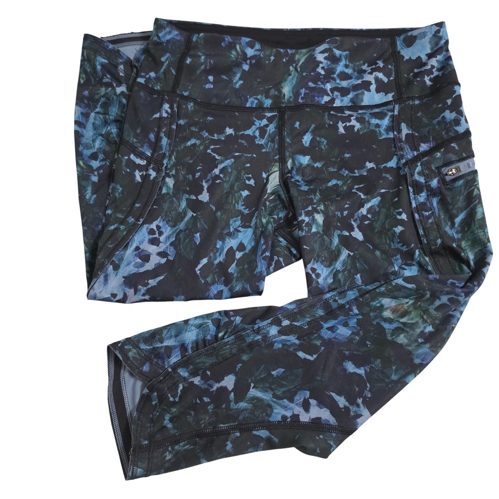 Lululemon Run Speed Crop Leggings Blue Green Abstract Camo Size‎ 4 W5K47S